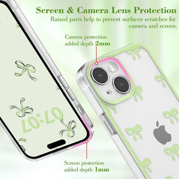 13 Protective Case, Transparent and Cute Bow Pattern Phone Case - green green