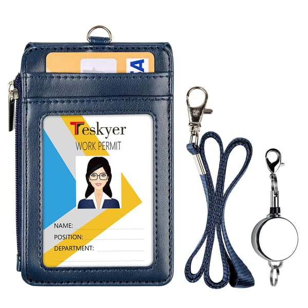Card Holder with Retractable Lanyard, ID Card Holder with Zipper