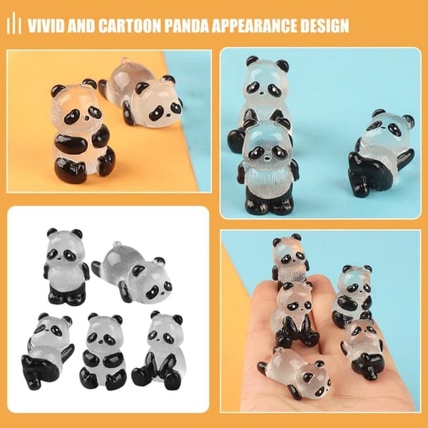 Miniature Panda Figurines Luminous Mini Panda for Garden Micro Landscape Resin Statue Set 10 pcs
