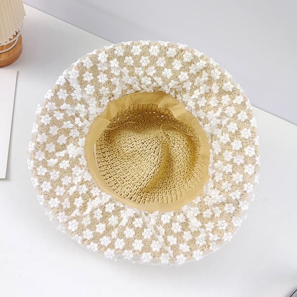 Sammenleggbar stråhatt for kvinner, anti-UV (beige), dame strå Panama solhatt