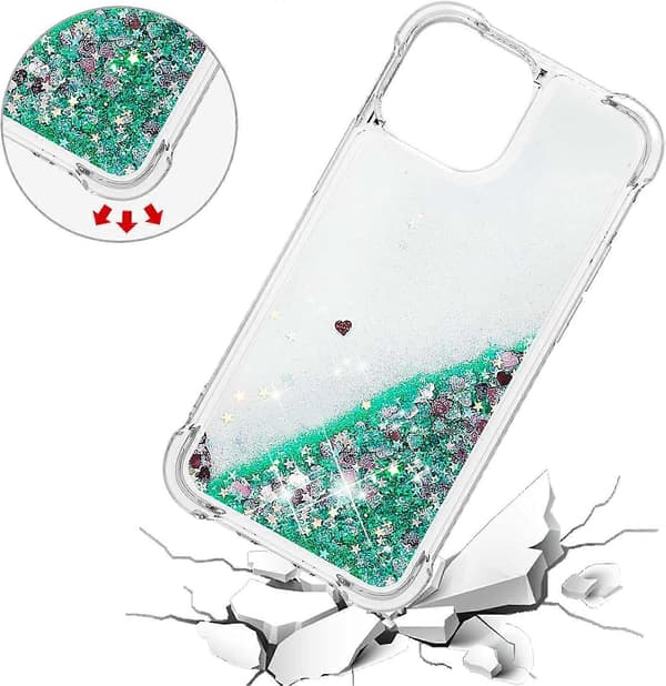 iPhone 13 Pro Max -kuori, kimalteleva glitter-neste, läpinäkyvä pehmeä TPU-silikonisuoja, vihreä