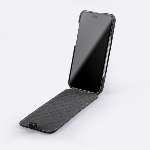 Kompatibelt med iPhone 16 Magnetisk Vertikal Flip-deksel i Ekte Skinn+PC Støtsikkert Etui - Grønn Green