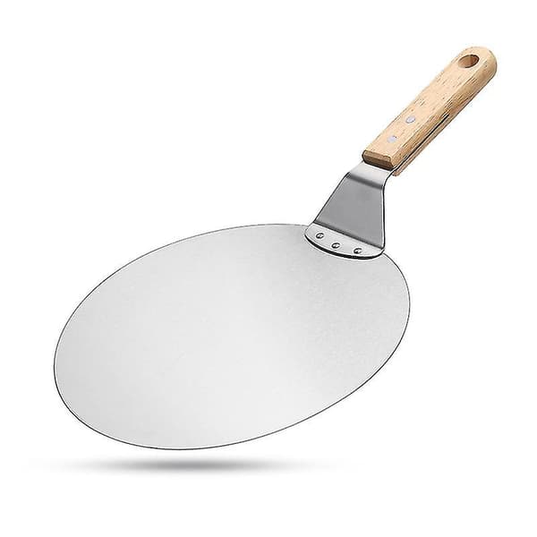Rund Pizzaspade i Rustfritt Stål med Trehåndtak, Kakespade for Pizza, Kaker, Paier, Brød