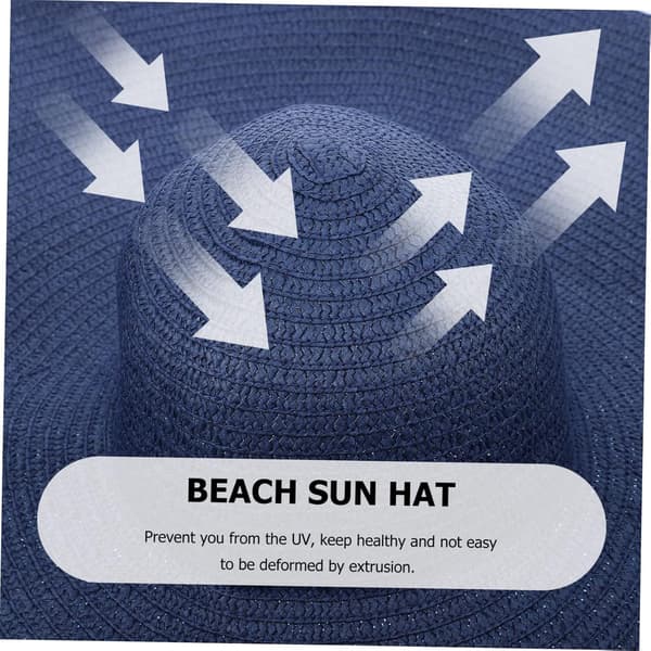 Foldable Beach Straw Hat Women's Sun Hat Wide Brim Bucket Straw Sun Visor for Summer Navy Blue