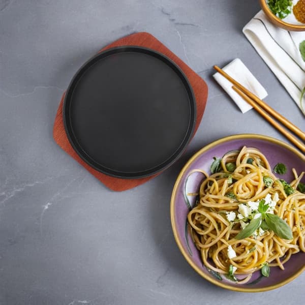 Støpejern Fajitafat Sett Støpejern Sizzling Biffplate Rund Form Estetisk Design