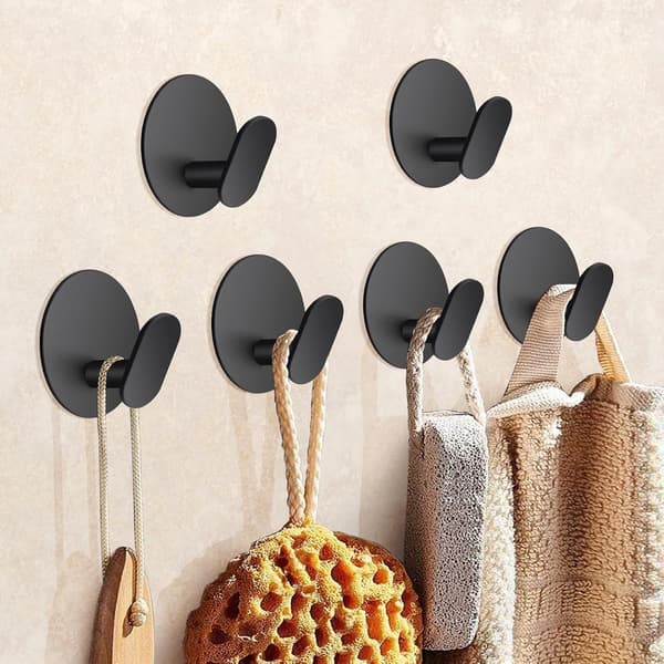 Bathroom Hook, 6 Pcs Self-Adhesive Stainless Steel Hooks, Adhesive Hooks Towel Hooks Door Hooks Wall Towel Holder Rustproof