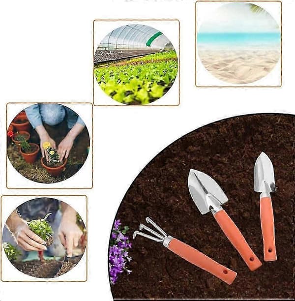 3-piece mini garden set, mini garden tools, plant tool set, with handle