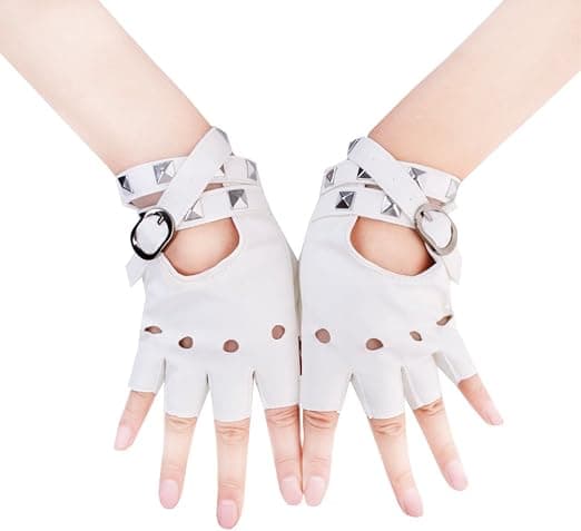 Dame PU Læder Punk Handsker Nitter Bælte Op eller Knap Halv Finger P