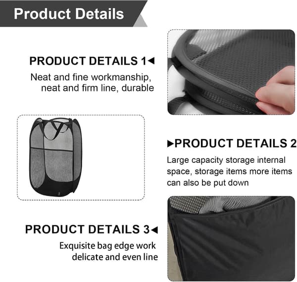 Foldable Mesh Laundry Hamper Black Pop Up Round Storage Basket Compatible with Handles Kids Laundry Hamper for Home Nursery