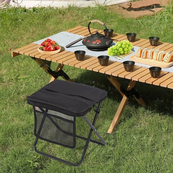 Mini foldbar campingtaburet med bæretaske, foldbar campingstol til camping og fiskeri, sort