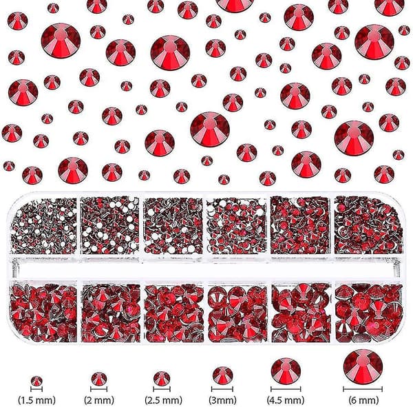 2000 Store Flate Baksideperler Runde Krystall Rhinestones 6 Størrelser (1,5-6 Mm)