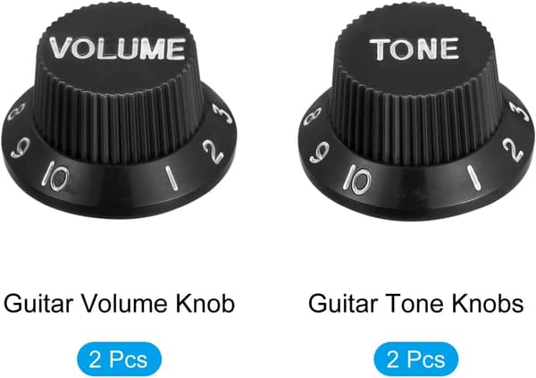 Hastighetskontrollrattar 6 mm ID 2 Volym Ton Topphatt Gitarrklocka för ST/SQ Elplast Svart med Vita Tecken 2-pack size_name T8