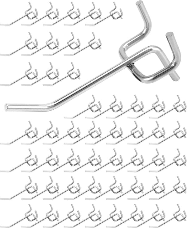 {hw} 15 Pcs Pegboard Hooks with 2.5 Holes, 5 cm Long and 3.2 mm Thick, Tool Hooks for Retail Display