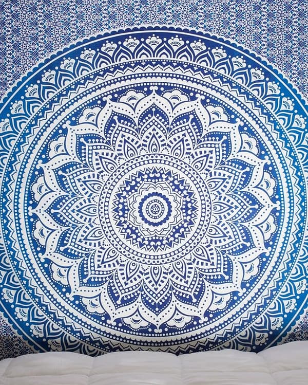 Mandala blomma hängande tyg 230*180cm skrapat tyg (blå), p
