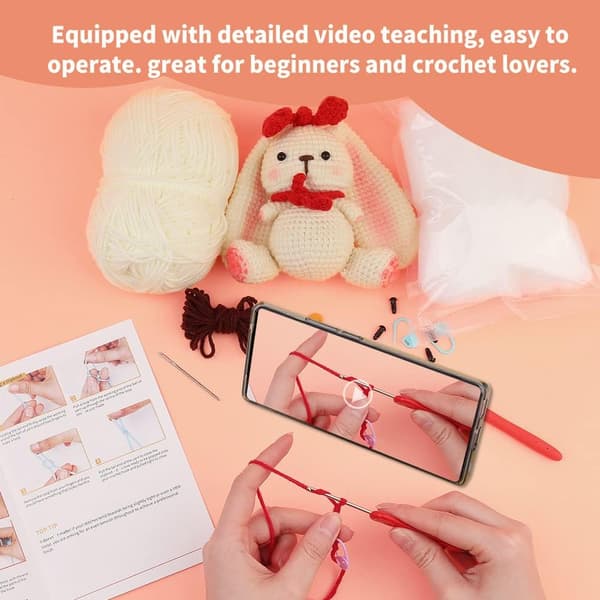 Crochet Kit for Beginners, Complete Crochet Kit with Easy Peasy Yarn, Crochet Animal Kit Including Step-by-Step Instruction Video (Rabbit)