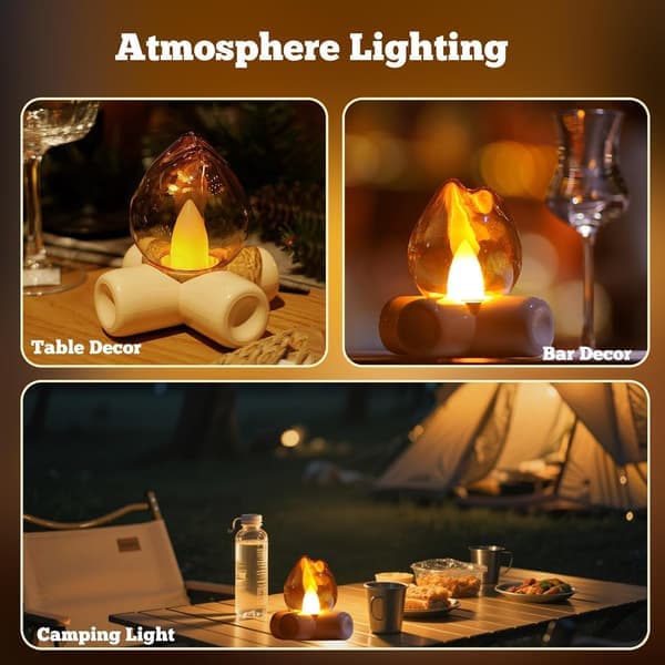 Flickering Flame Night Light - Rechargeable Campfire Lamp for Home Bar, Kids Room Decor [Ho]