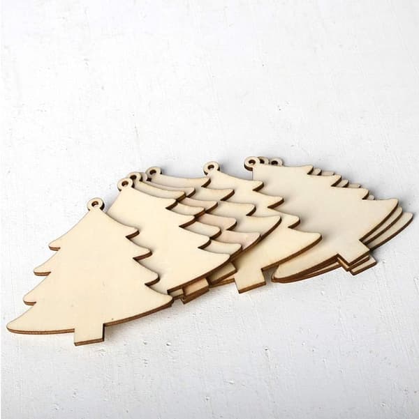 Christmas decorations in wood, 10 pieces with string, hanging decorations for the Christmas tree