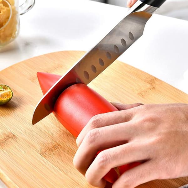 Ceramic Handheld Knife Sharpener, Red, Manual for Kitchen Knives and Scissors