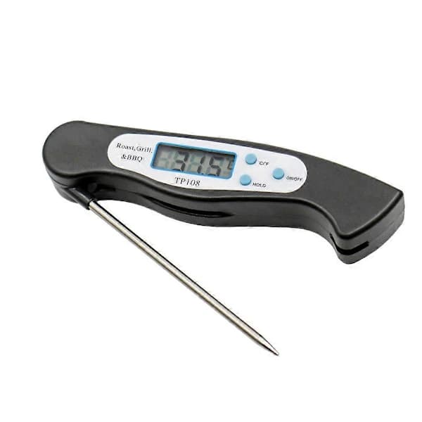 Digitalt kødtermometer med foldbar sonde LCD-display til madlavning grillning bagning mælk badevand sort
