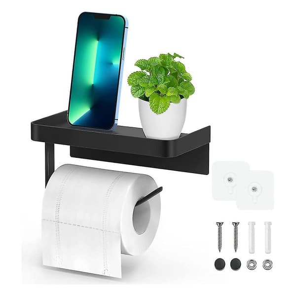 Toilet Paper Holder with Shelf, Self-Adhesive for Bathroom