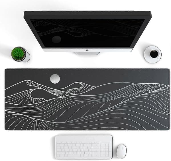 Large Gaming Mouse Pad with Stitched Edges, Minimalist Desk Mat with Mountain, Extended Mousepad with Non-Slip Base