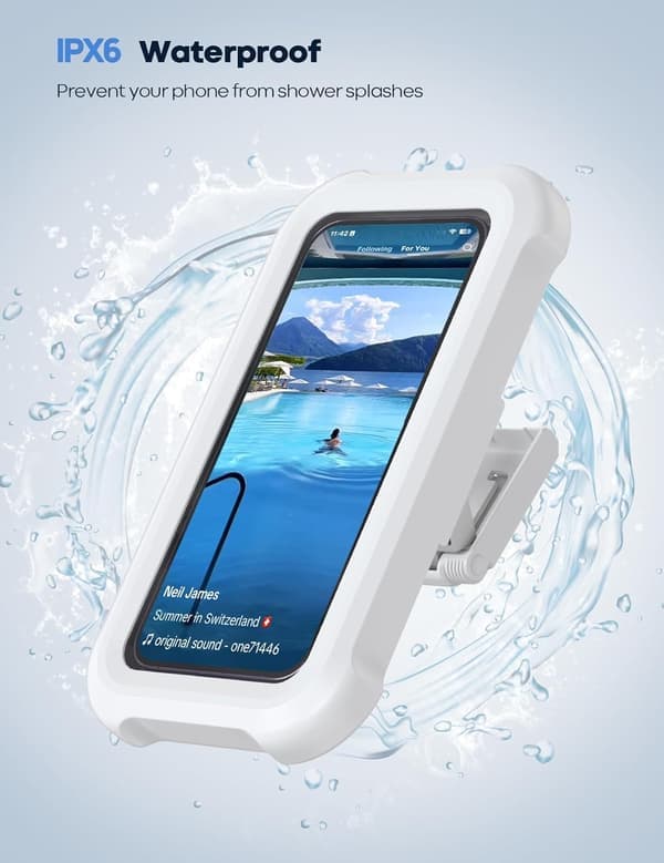 Waterproof Shower Phone Holder - 480° Rotatable and Extendable Shower iPhone Case, Wall Mounted Phone Holder for Bathroom [Ho]