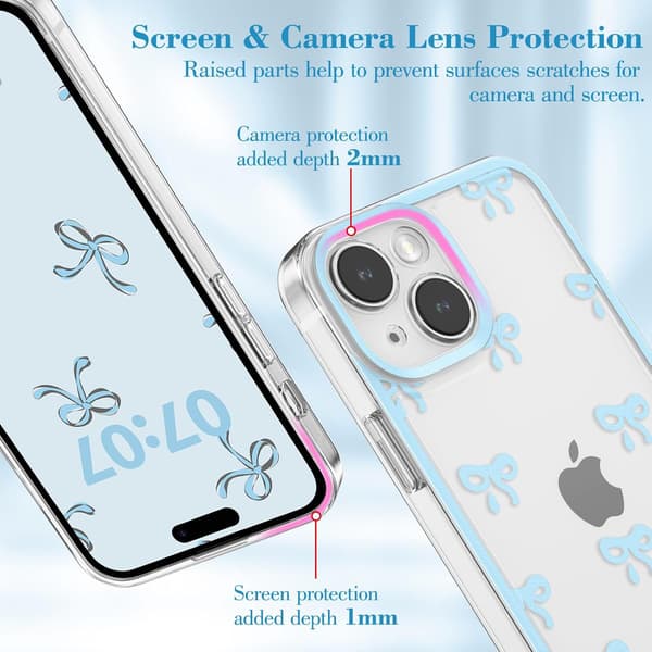 13 Protective Case, Transparent and Cute Bow Pattern Phone Case - blue blue blue