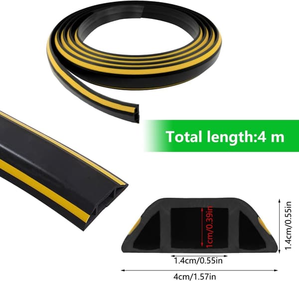 400 cm Flexible PVC Floor Cable Duct, Black and Yellow Electrical Cable Protector, Floor Conduit