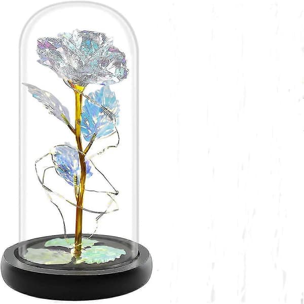 Fødselsdagsgaver, kunstig rosenlampe, glasblomst med LED-lys