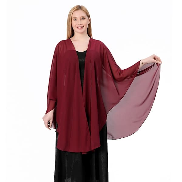 Chiffonsjal Stola Bolero Dame for aftenkjole Festlig Bryllup dyp rød deep red