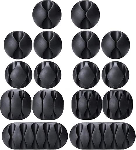 Cable Clips, 16-Pack Black Self-Adhesive Cord Holders, Ideal Cable Clips