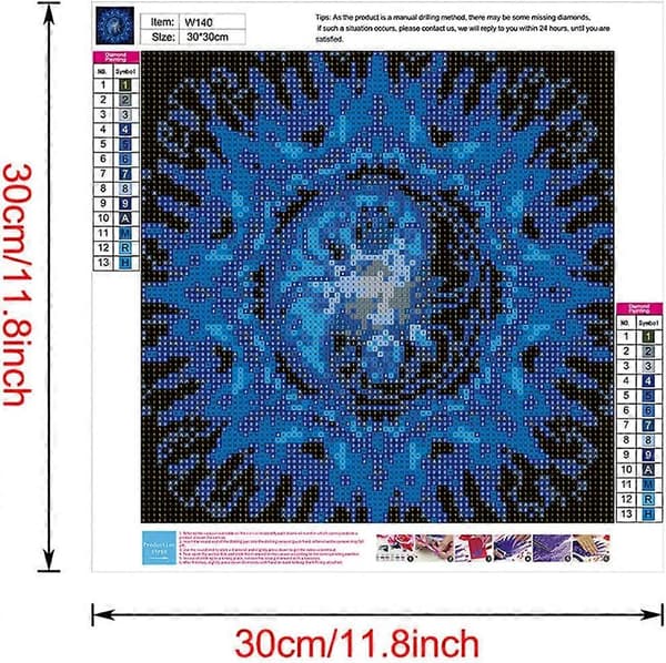 DIY 5D Diamantmaleri efter tal Kit, Mandala Yin Yang Blå Rose, Fuld Bor Diamantmaleri med Diamantkrystaller (Mandala)