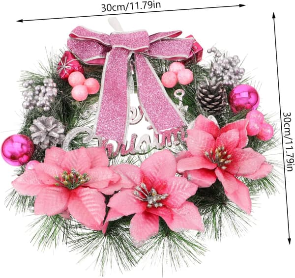 Artificial Pine Wreath with Berries and Bow for Christmas Home Decor