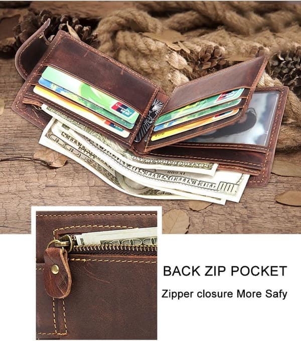 Genuine Leather Business Planner with 15 Compartments, Zippered Coin Pocket, and Snap Closure