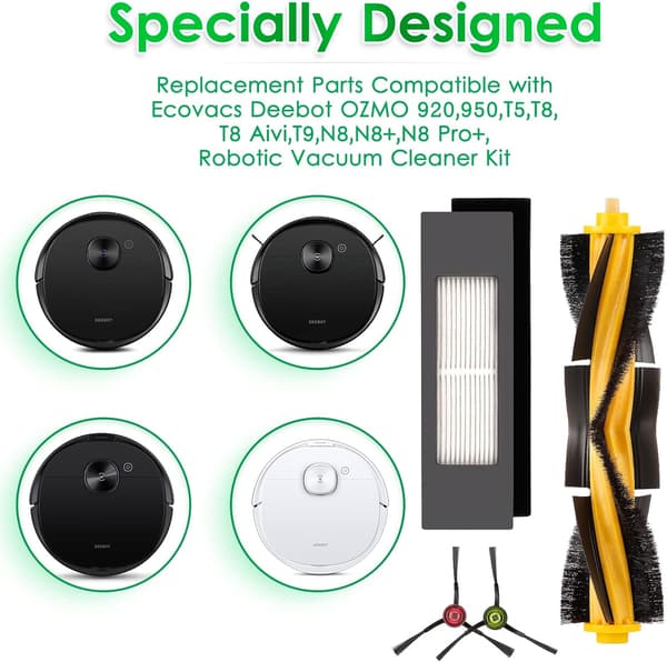 Tilbehør Ecovacs Deebot OZMO 920, 950, T5, T8 AIVI Max 10 deler Flerfarget