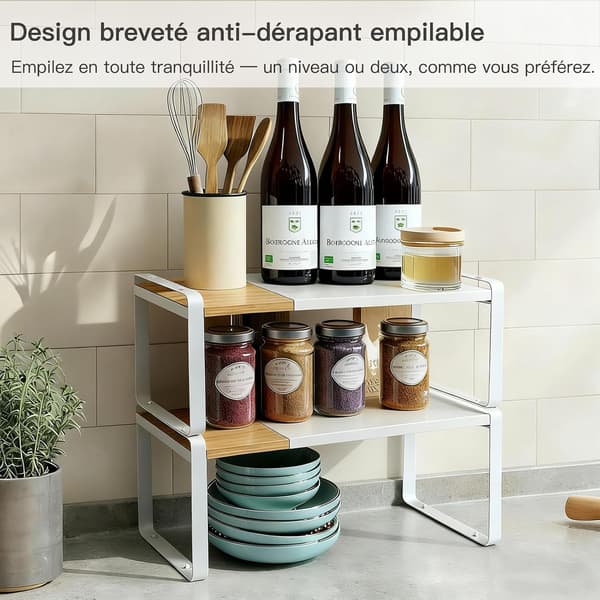 Kitchen Storage Shelf, Half Shelf, Extendable Telescopic Shelf for Kitchen Cabinets and Countertops, Pantry, Bathroom (1-pack Natural Beige and White)