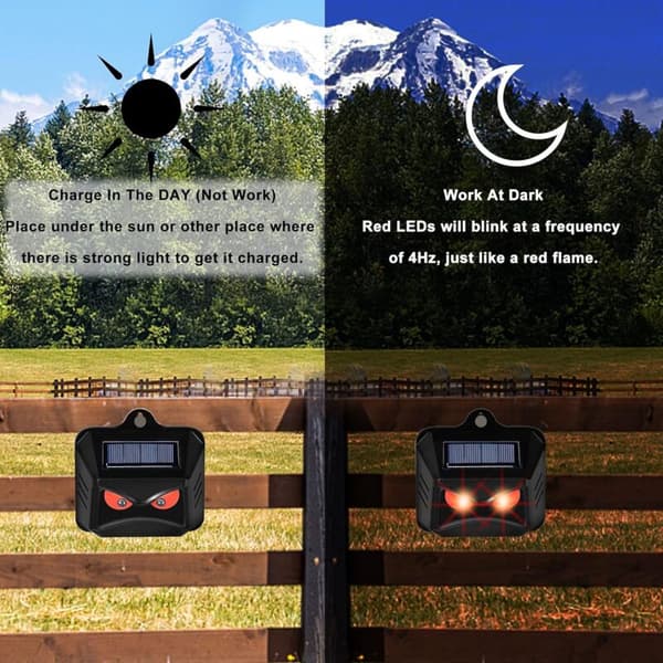 Solar-Powered Wild Animal Repellers for Raccoons, Deer, Foxes, Wild Boars, etc. 2 Effective Pest Deterrents with Red LED Light
