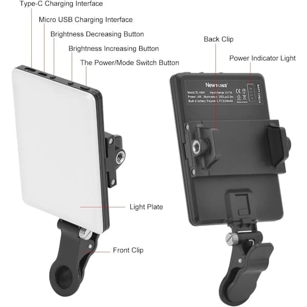 60 LED High-Power Rechargeable Clip Fill Video Conference Light with Adjustable 3 Light Modes for Phone, Ipad, for Makeup, Tiktok