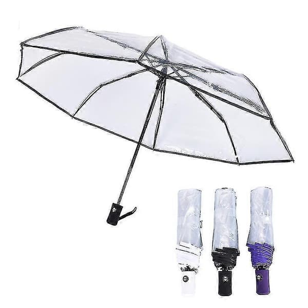 Compact Transparent Clear Umbrella - Automatic Open Close Windproof and Rainproof (FMY)