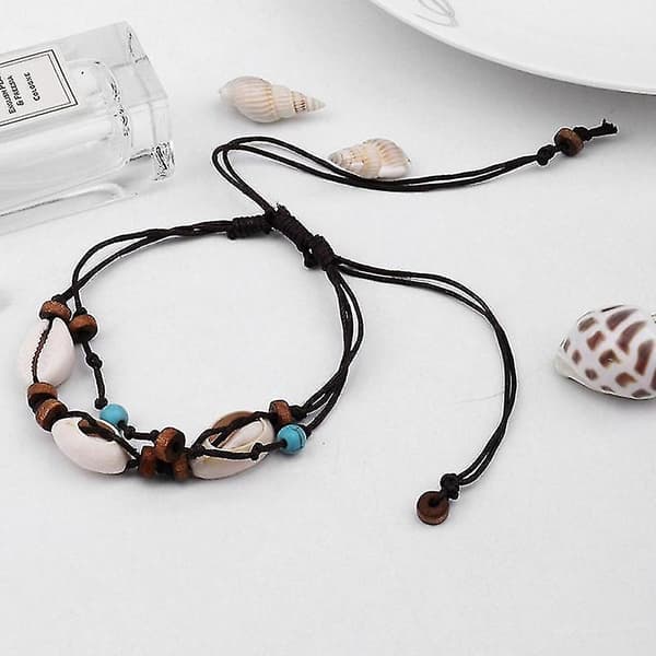 Boho Natural Sea Shell Stone Anklets for Women Wooden Beads Seashell