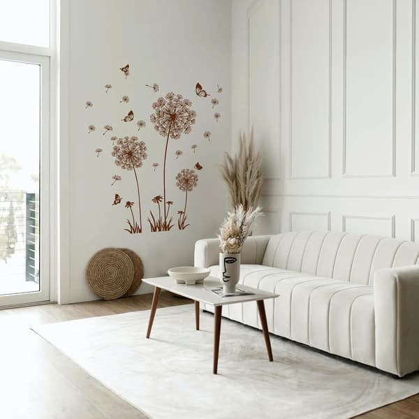 Set med Maskrosväggdekaler Blommor Väggdekaler Maskros Fjärilar Väggdekal för Vardagsrum Sovrum Kontor Soffa