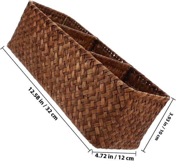 Woven Basket Desk Organizer 3-Compartment Basket Multifunctional Storage Container Khaki Simple