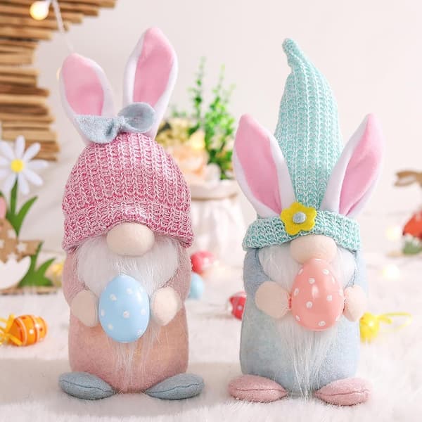 11\" Suede Easter Bunny Gnome with Egg | Scandinavian Spring Decoration for Trays | Blue