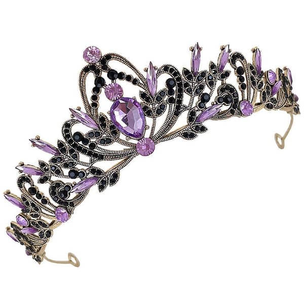 Løvkronebryllupstiara for dekorasjon med lilla rhinestones Bursdagshodebånd[DB]