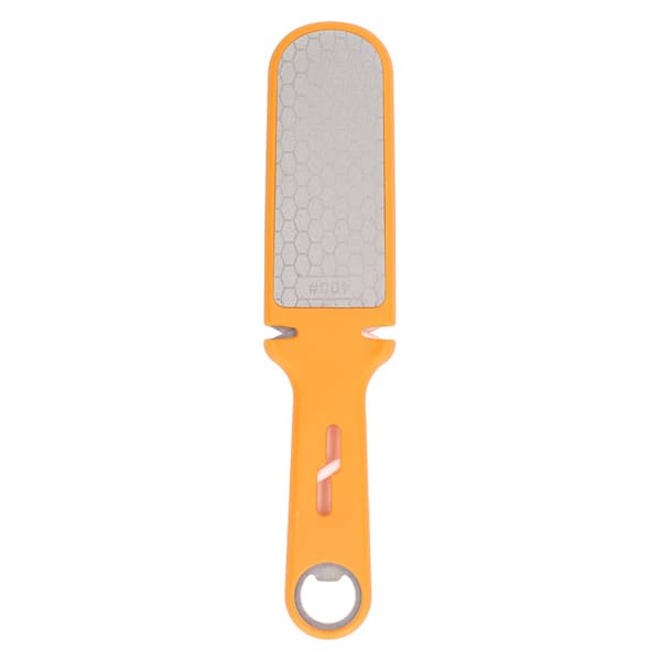 Double-sided knife sharpener 6 in 1, portable whetstone for kitchen and camping, orange