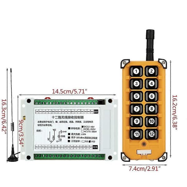 300m DC12V-48V 12-kanals radiokontroller RF trådløs fjernkontrollmottaker