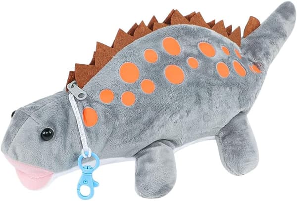 Barnas dinosaur 3D plysj pennal med glidelås stor kapasitet nyhet skrivebordsoppbevaringspose bursdagsgave gutter jenter grå Grey