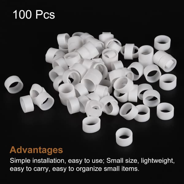 Silikongummiband Ringar 100st Halkfria 10mm Dia 0.7mm Tjocka 5mm Bredd för Kabelomslag, Bunt White