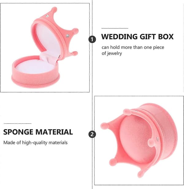 2 stk. Plys Ring Display Etui Krone Design Ringboks Smykkeskrin Halskæde Ørering Ringholder, Rosa