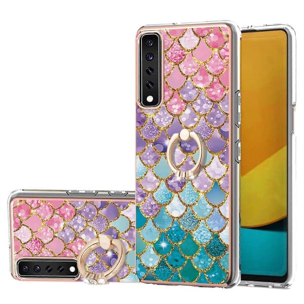 For LG Stylo 7 4G Galvaniseringsmønster IMD TPU Støtsikkert deksel med rhinestone-ringholder